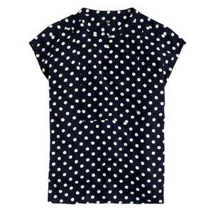 J. Crew Drapey cap-sleeve top in polka dot Navy and White L NWT
